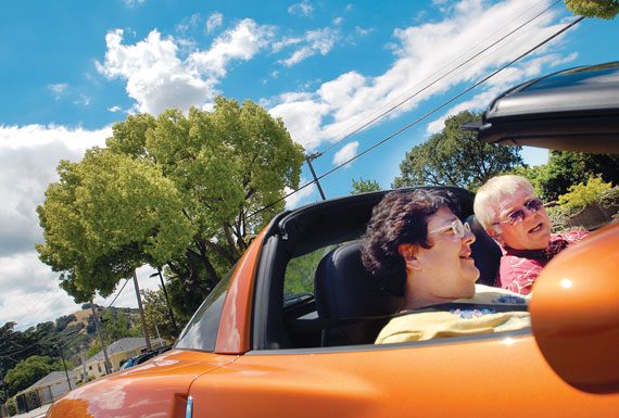 Mr. C and Mrs. C drive into the sunset