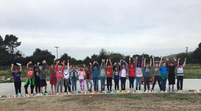 Charter students line school track with canned goods