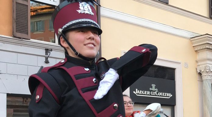 Sobrato drum major marches in Rome, Italy