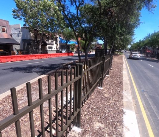 Median fence installed to prevent jaywalking Downtown Morgan Hill