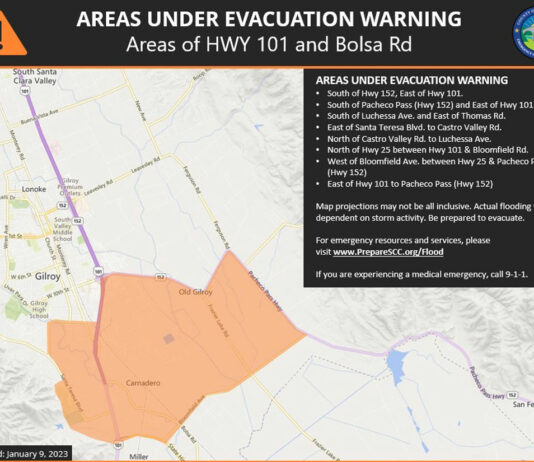Santa Clara County issues evacuation warning near 101, Bolsa Road