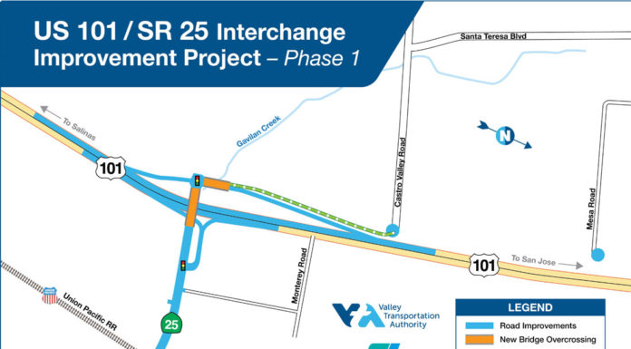 Road closures announced due to Highway 101/State Route 25 interchange construction